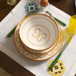 Luminaria Festa Set di 2 tovagliette di lino ricamate in policromia