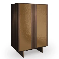 Madia Solferino in noce Canaletto burnished ante metallo liquido bronzo