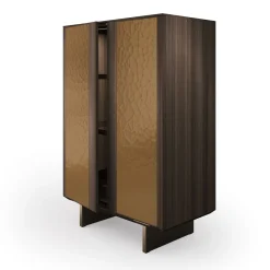 Madia Solferino in noce Canaletto burnished ante metallo liquido bronzo