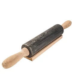 Mattarello in marmo grigio con manico in legno