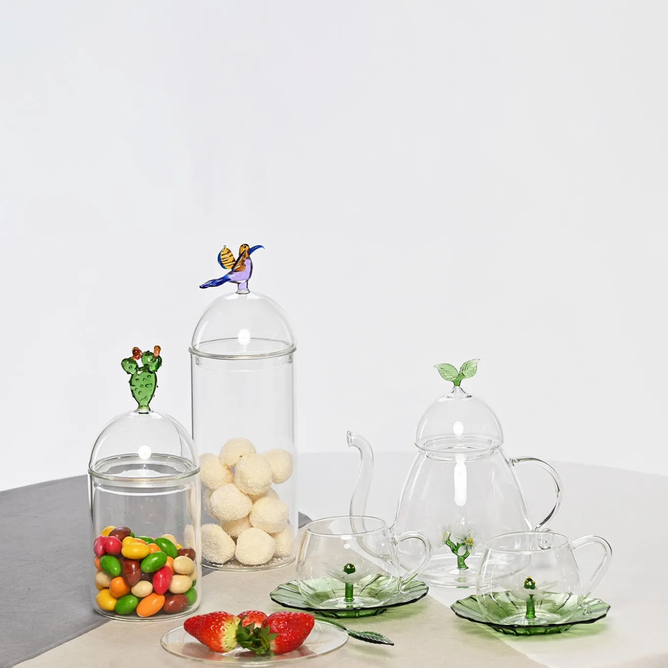 Mediterraneo Contenitore di vetro medio Colibrì lavorato a mano