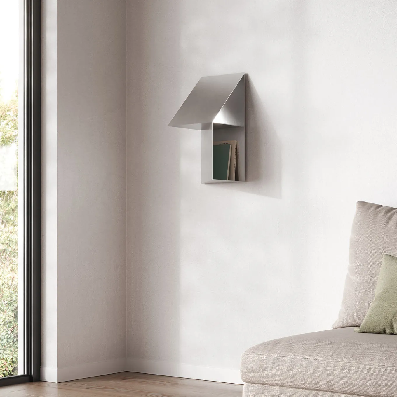 Mensola a Tasca Caletta in Metallo Grigio con Apertura a Destra