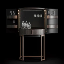 Mobile bar curvo in noce scuro