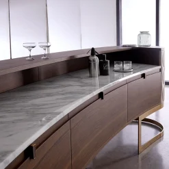 Mobile Diamond Bar in noce canaletto opaco con marmo di Carrara