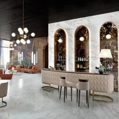 Mobile Diamond Bar in noce canaletto opaco con marmo di Carrara