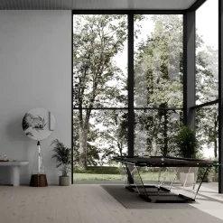 Mobile Gualtiero Canaletto in noce con dettagli in acciaio e vetro