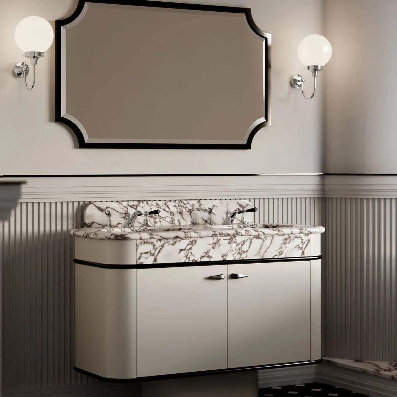 Mobile Portalavabo Liberty in Marmo Calacatta Viola e Legno Warm Gray