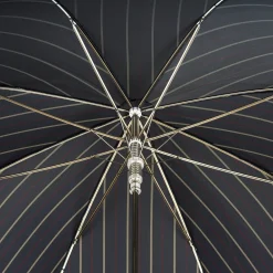 Ombrello a righe con manico in argento a forma di scimmia