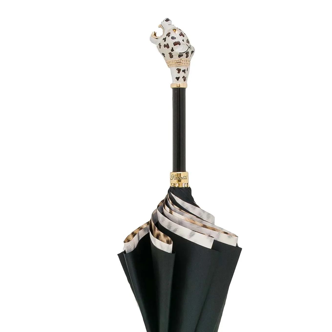 Ombrello nero con manico di giaguaro