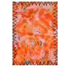 Opera d’arte astratta arancione vivace con bordo a zig-zag