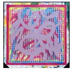 Opera d’arte astratta con linee ondulate lilla