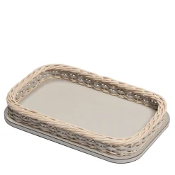 Orsay Mini vassoio rettangolare in pelle e rattan beige