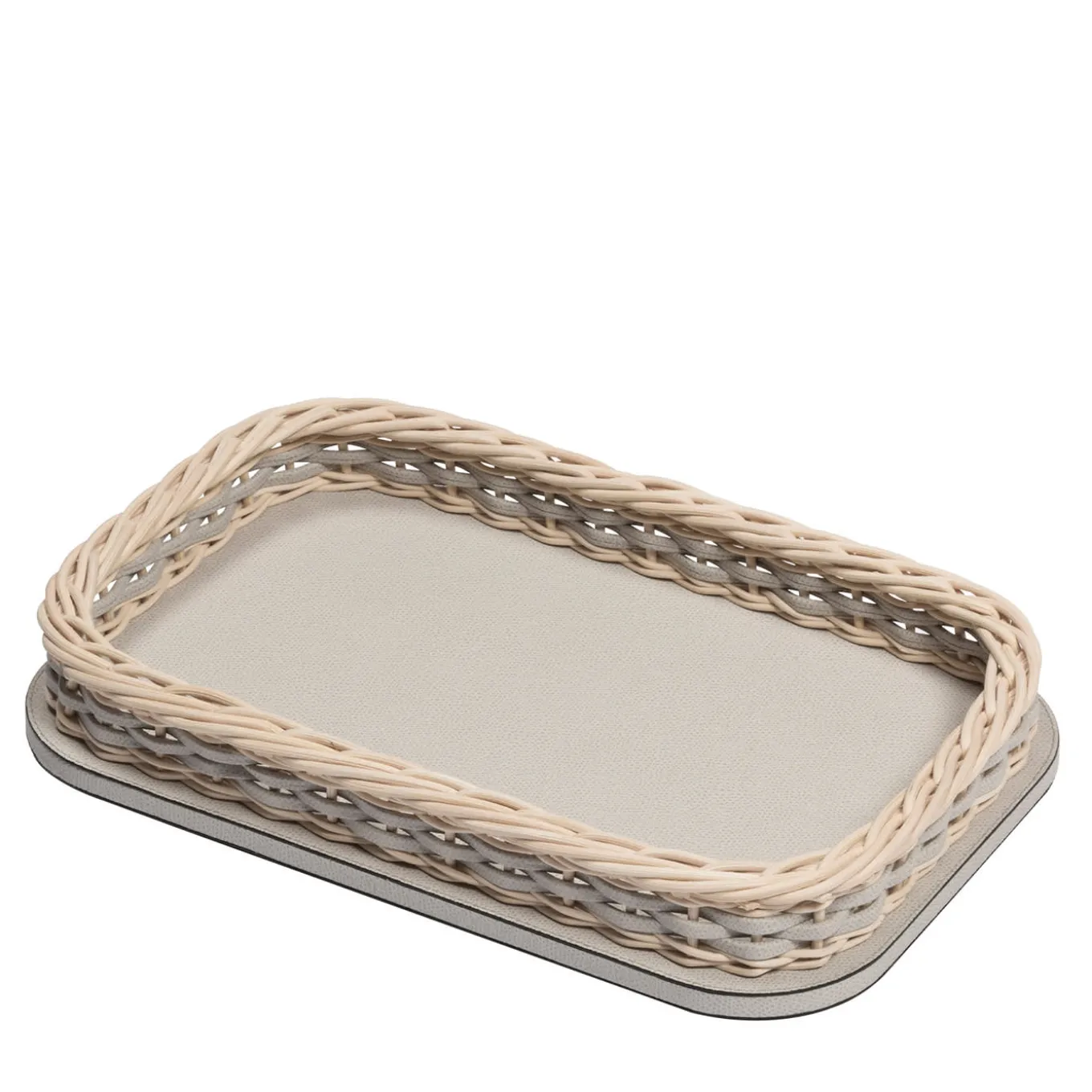 Orsay Mini vassoio rettangolare in pelle e rattan beige