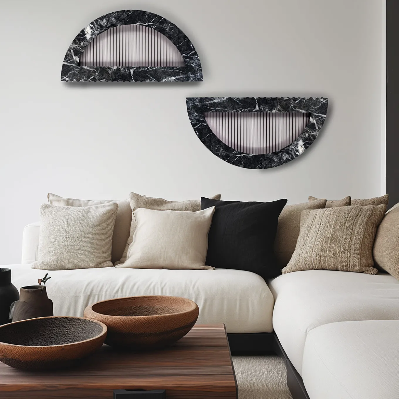 ORU Collection Decoro da parete a mezzo cerchio in marmo nero di Marquinia