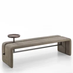 Panchina Butter in Pelle Marrone con Vassoio in Noce