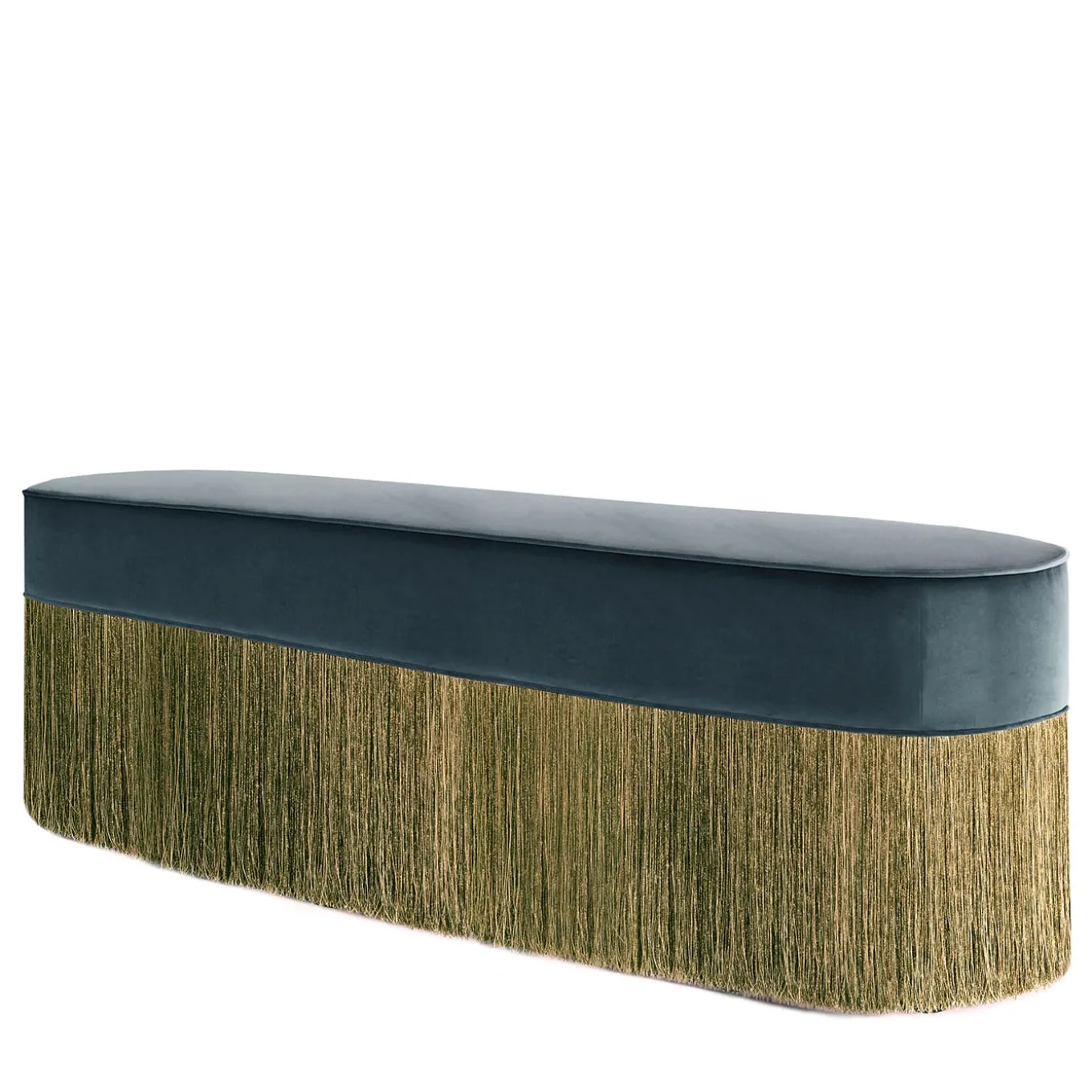 Panchina con frange blu, oro e verde