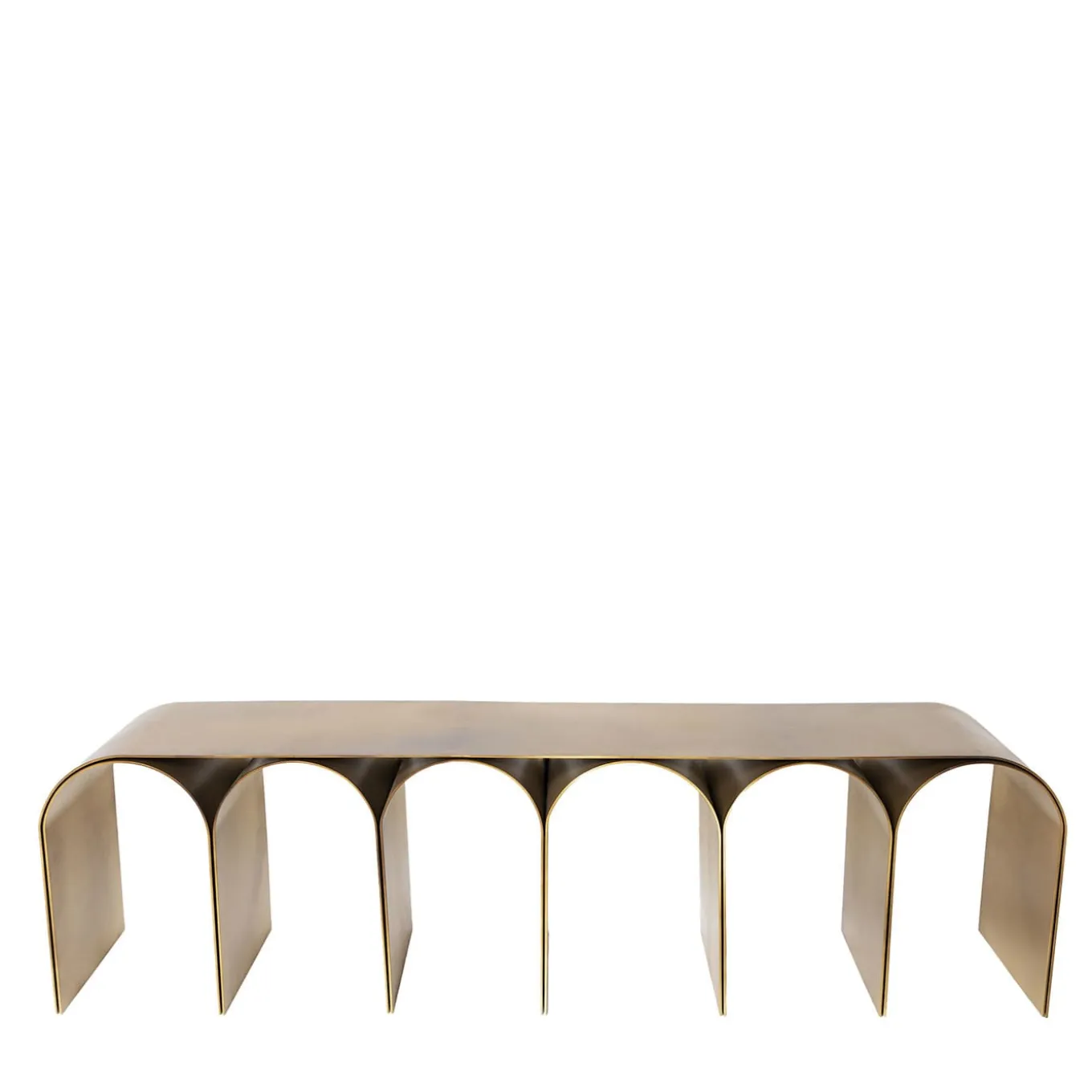 Panchina in acciaio con arco d'oro e bronzo