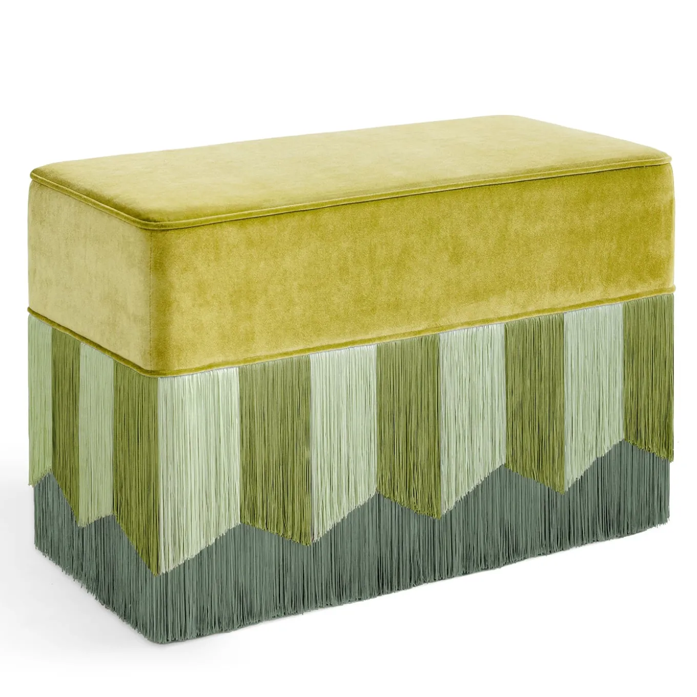 Panchina rettangolare in velluto giallo acido Plissé
