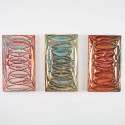 Piastrella Decorativa Rettangolare in Ceramica con Lustro Rosso e Verde