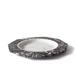 Piatto da portata in marmo bianco di Carrara e rosso di Levanto