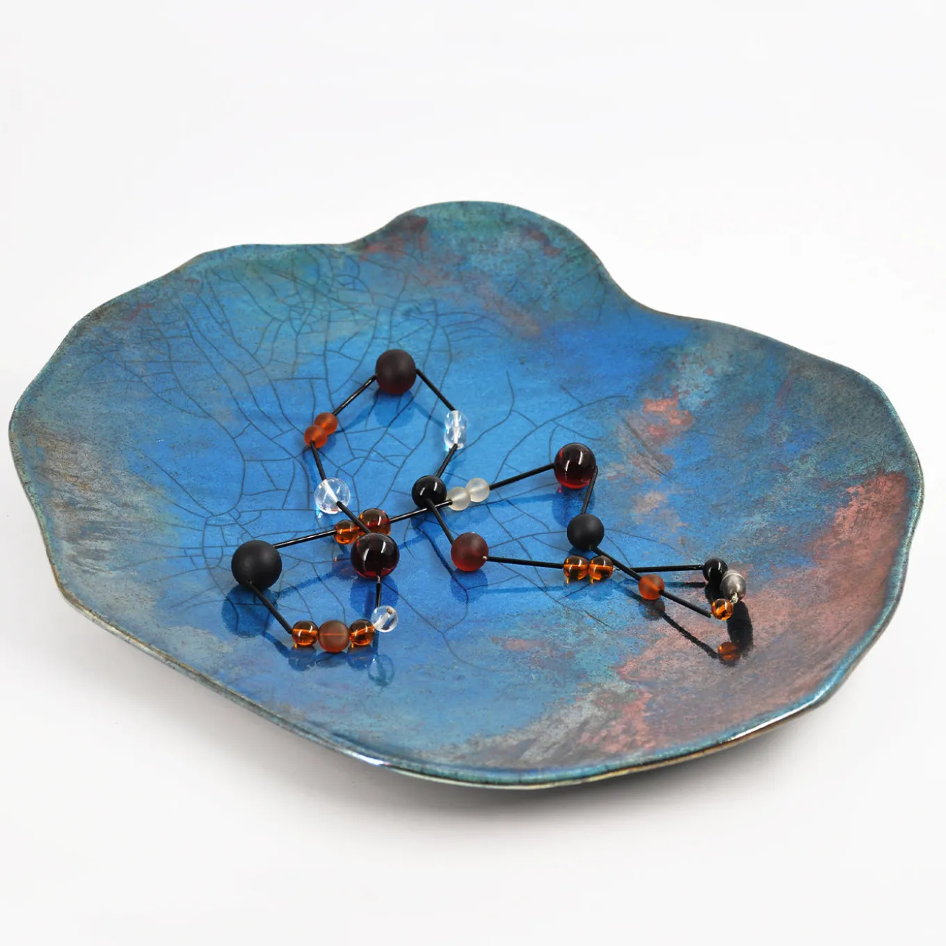 Piatto Decorativo Nuvola Turchese in Ceramica di Nino Basso