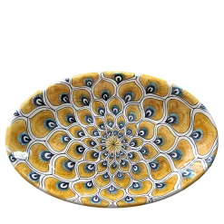 Piatto ovale con piume di pavone giallo