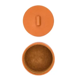 Piccola scatola per gioielli rotonda in pelle color caramello