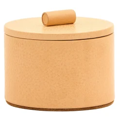 Piccola Scatola Rotonda in Cuoio Beige per Gioielli