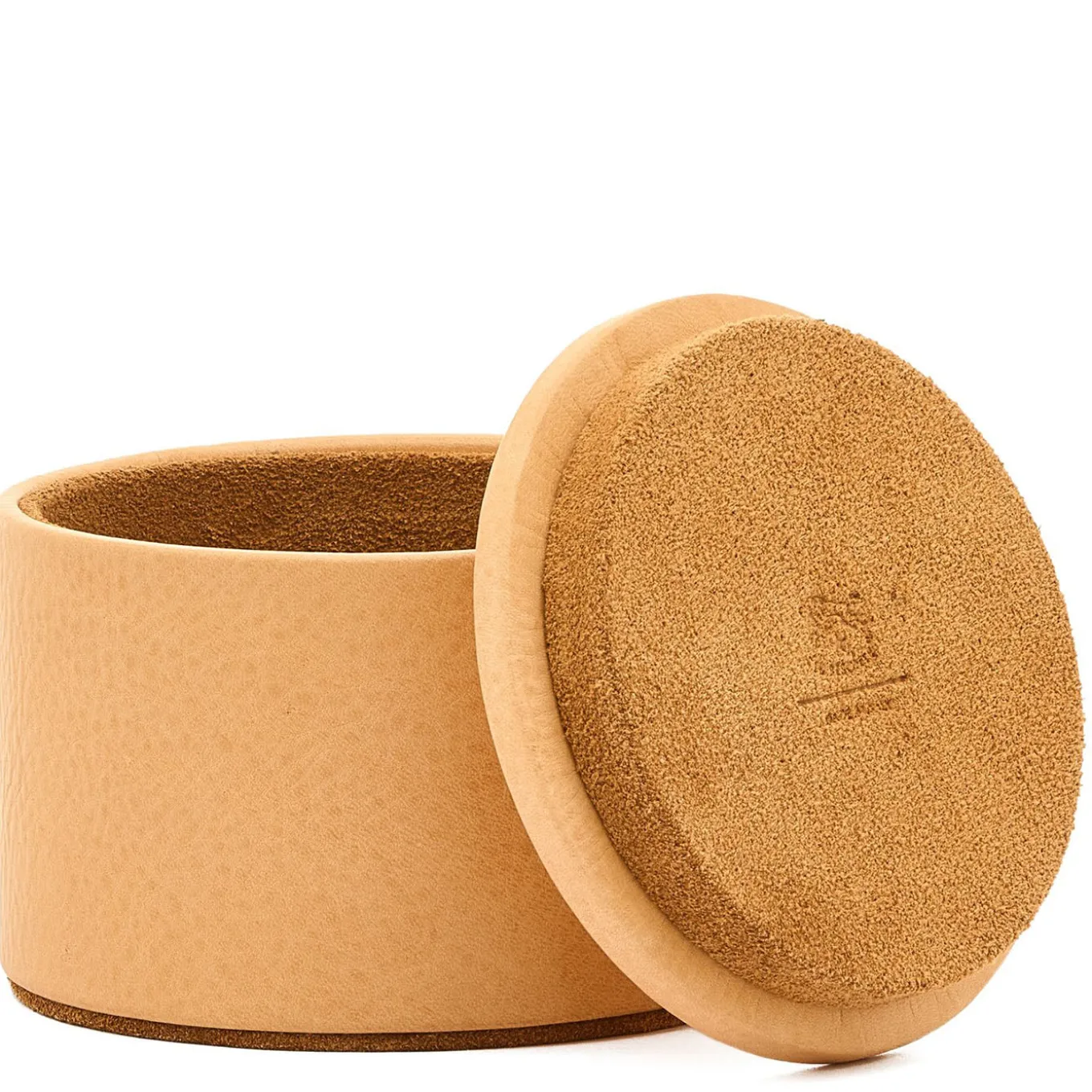 Piccola Scatola Rotonda in Cuoio Beige per Gioielli