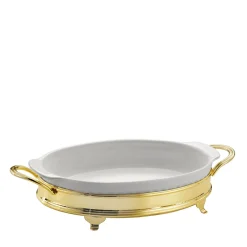 Pirofila ovale con supporto dorato a due maniglie