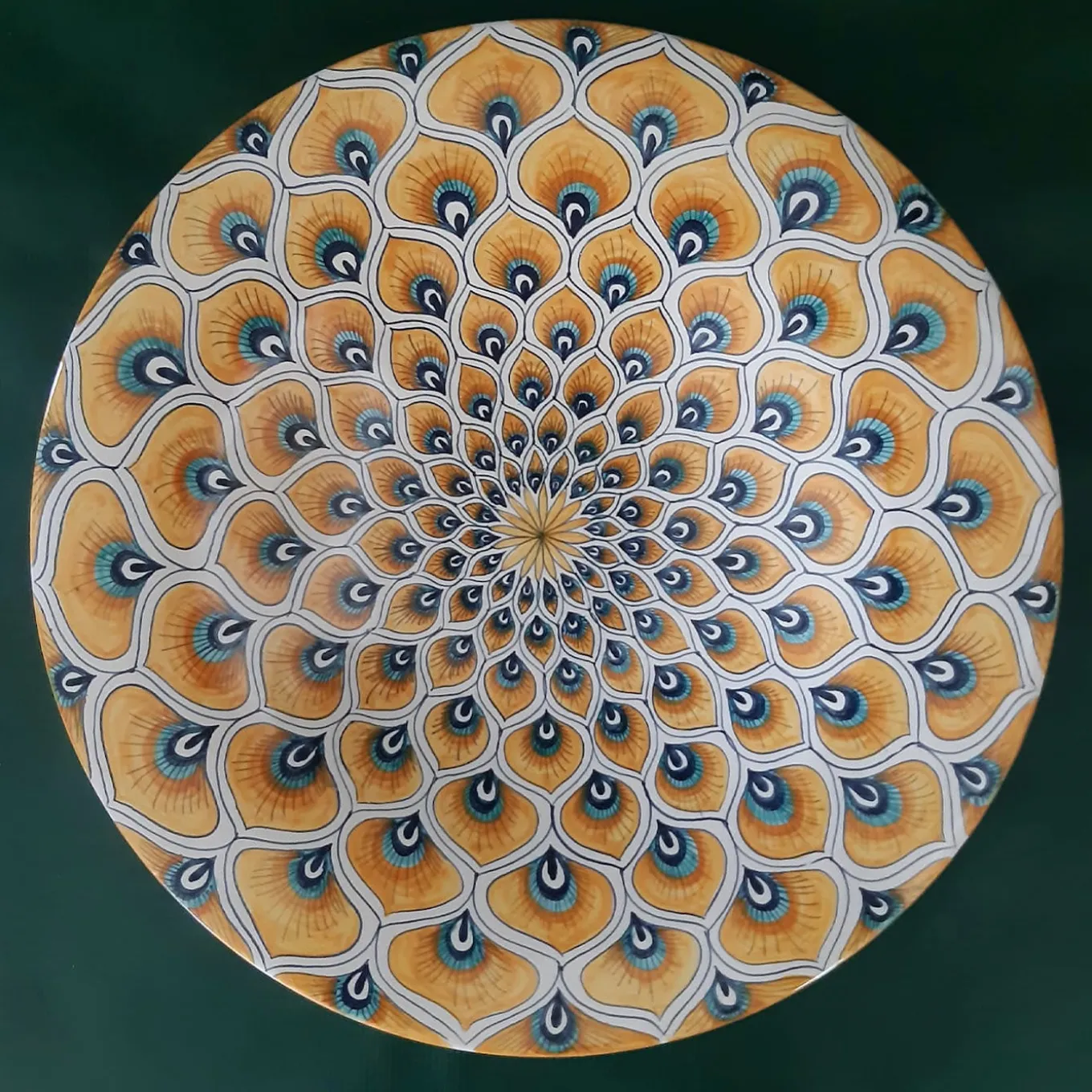 Piuma di pavone gialla ⌀ Piatto decorativo da 35 cm