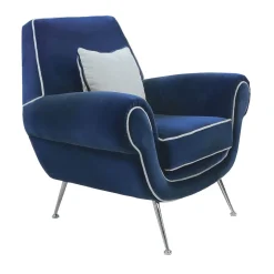 Poltrona Blu In Velluto Luxury