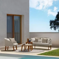 Poltrona Cleo Beige Accoya Wood Tub di Marco Acerbis