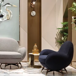 Poltrona girevole da esterno Mercury in bouclé blu