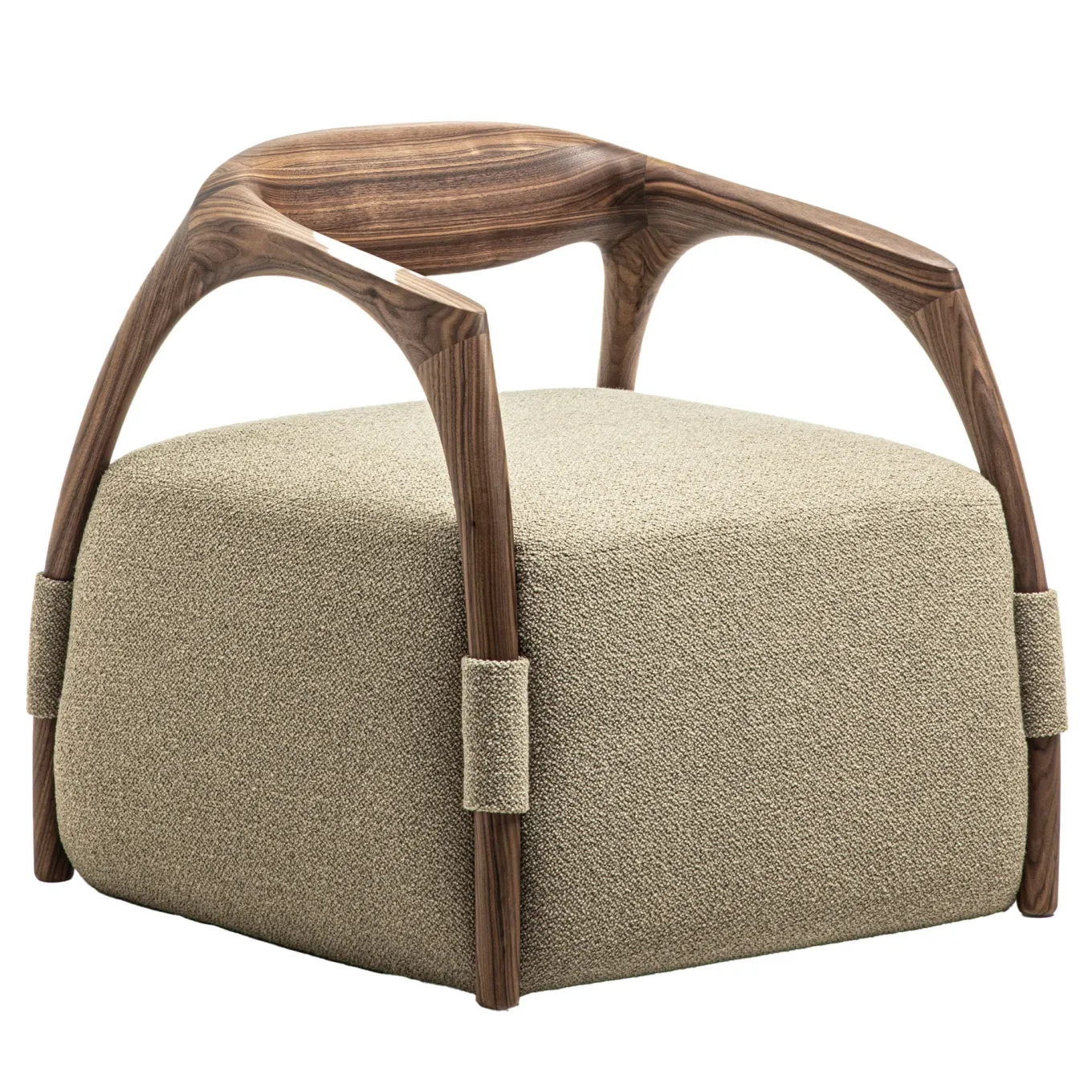 Poltrona in legno massiccio Chassis Canaletto Noce e rivestimento in tessuto