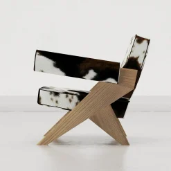 Poltrona in Pelle di Vacca e Legno di Olmo Souvenir