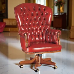 Poltrona in pelle rossa con bottoni