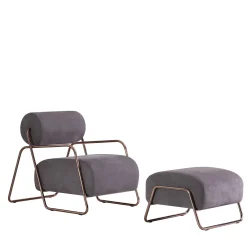 Poltrona Lounge Kate Comfort in Pelle Nabuk Grigia con Poggiapiedi