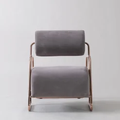 Poltrona Lounge Kate Comfort in Pelle Nabuk Grigia con Poggiapiedi