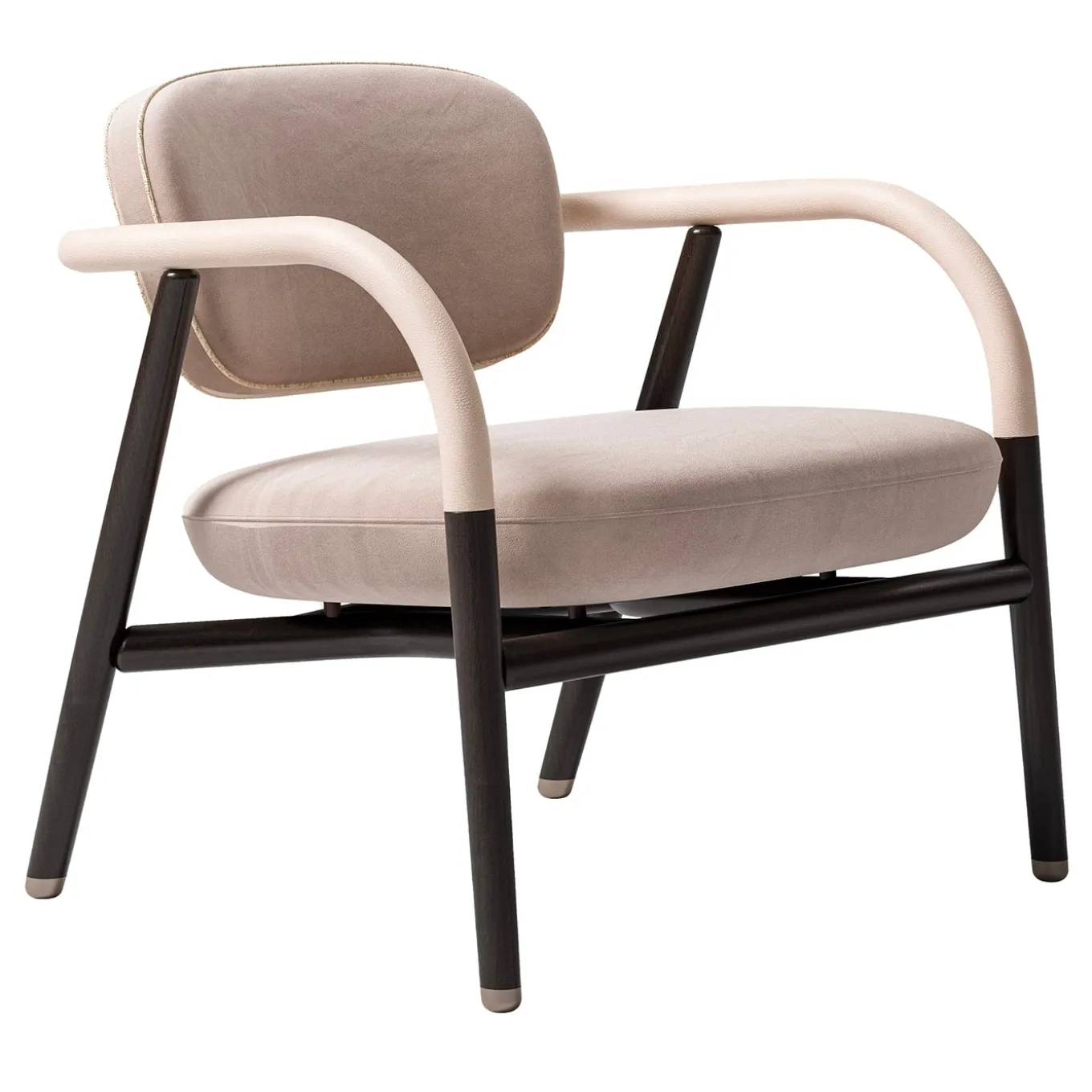 Poltrona occasionale in pelle e tessuto color crema