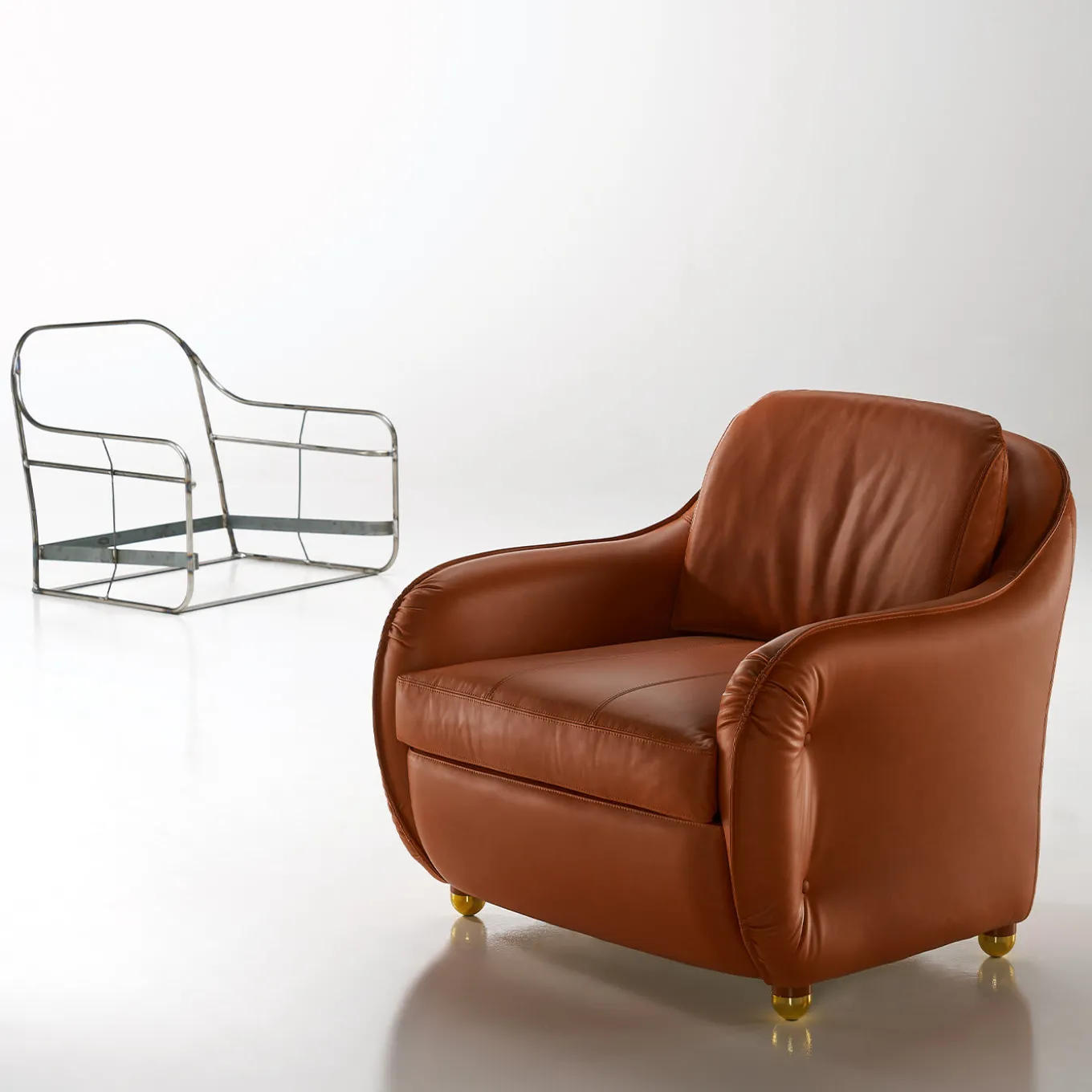 Poltrona Zana in pelle marrone