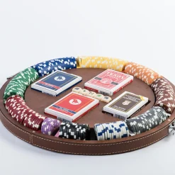 Porta carte da gioco e fiches da poker in legno beige