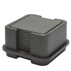 Portabicchieri Lloyd in pelle e legno con 8 sottobicchieri