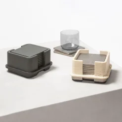 Portabicchieri Lloyd in pelle e legno con 8 sottobicchieri