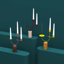 Portacandele Equilibrista bianco Carrara e rosso