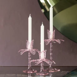 Portacandele grande in vetro soffiato rosa Las Palmas