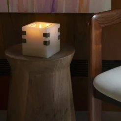 Portacandele Santiago in onice con inserti in ottone