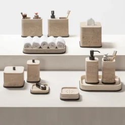 Portaspazzolino doppio in marmo beige Polo