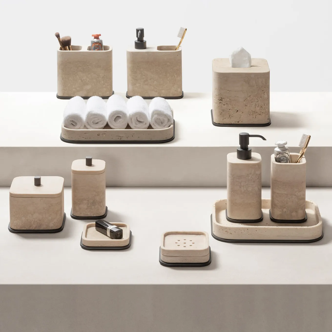 Portaspazzolino doppio in marmo beige Polo