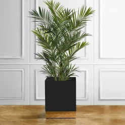 Portavaso a Rotelle In Metallo Nero E Ottone a Base Quadrata